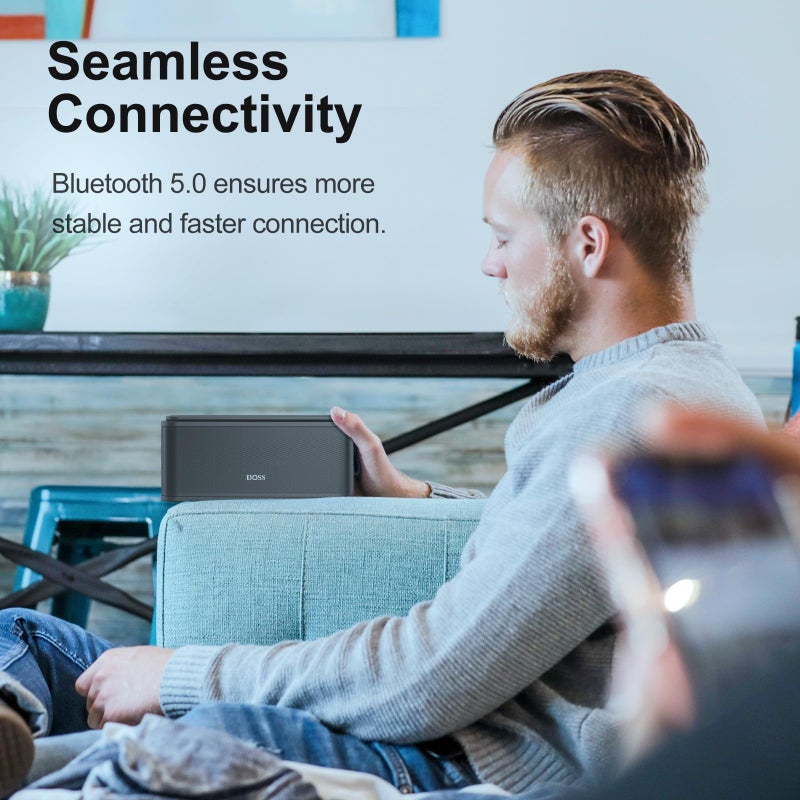 DOSS SoundBox Touch Wireless Bluetooth Speaker-12W HD Sound with Rich Bass, IPX5 Waterproof, 20H Playtime, Handsfree, for Gatherings, Home, Office, Outdoor, Travel-Grey - Image 5